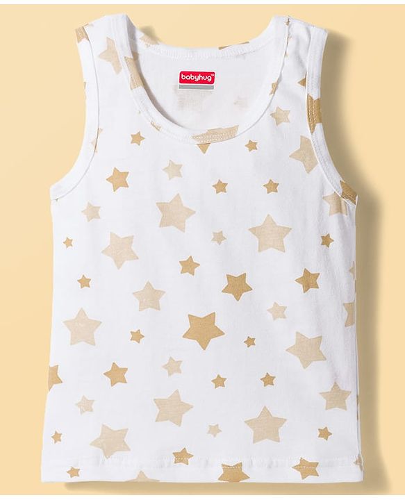 Babyhug 100% Cotton Knit Sleeveless Striped & Star Printed Sando Vests Pack of 3 - Multicolor