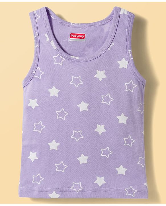 Babyhug 100% Cotton Knit Sleeveless Striped & Star Printed Sando Vests Pack of 3 - Multicolor