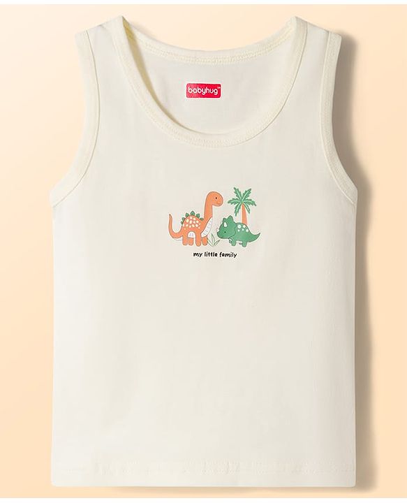 Babyhug Single Jersey 100% Cotton Striped & Dino Printed Sleeveless Sandos Pack of 3 - Multicolour