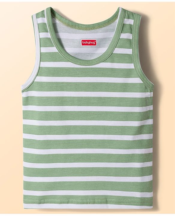 Babyhug Single Jersey 100% Cotton Striped & Dino Printed Sleeveless Sandos Pack of 3 - Multicolour