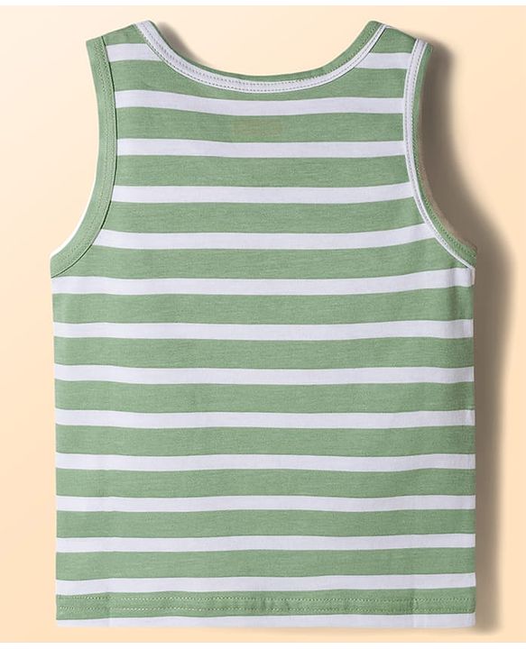 Babyhug Single Jersey 100% Cotton Striped & Dino Printed Sleeveless Sandos Pack of 3 - Multicolour