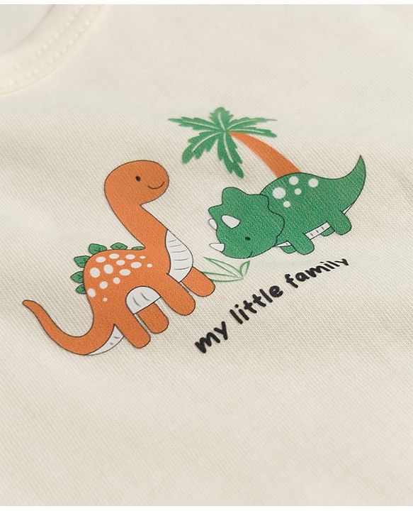 Babyhug Single Jersey 100% Cotton Striped & Dino Printed Sleeveless Sandos Pack of 3 - Multicolour