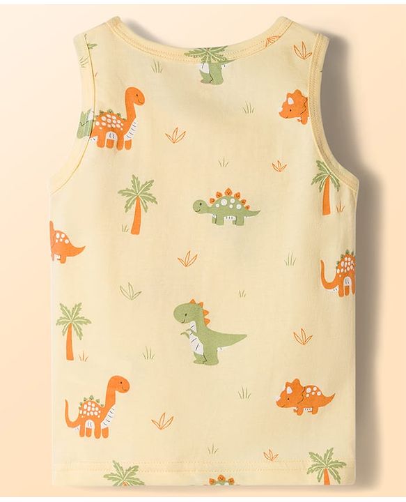 Babyhug Single Jersey 100% Cotton Striped & Dino Printed Sleeveless Sandos Pack of 3 - Multicolour