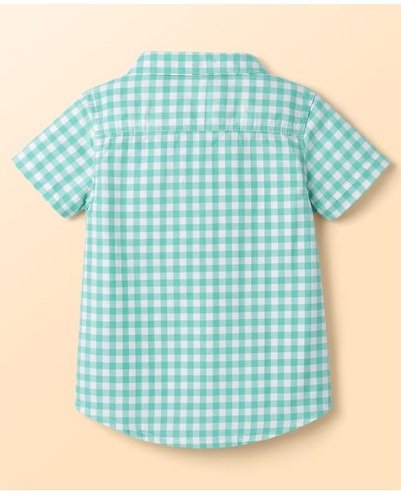 Babyhug Cotton Woven Half Sleeves Checks Shirt & Shorts Set - Green & White