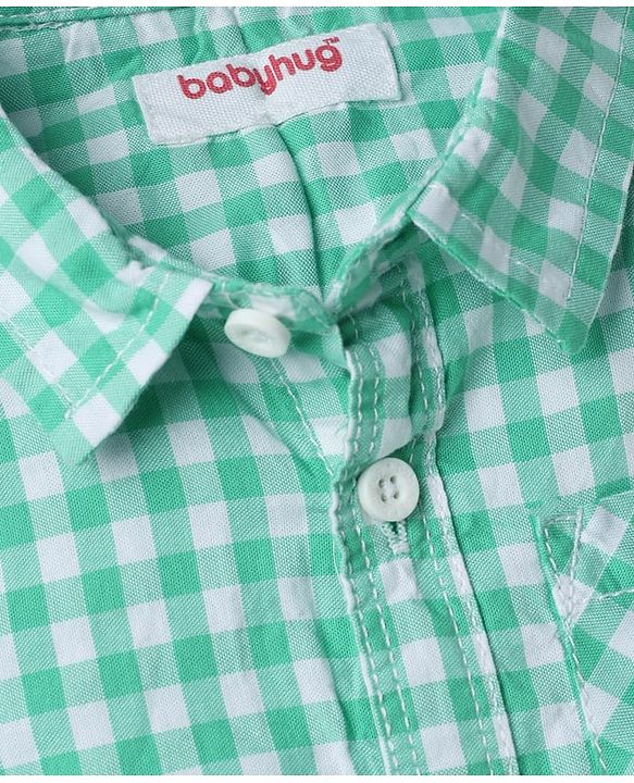 Babyhug Cotton Woven Half Sleeves Checks Shirt & Shorts Set - Green & White