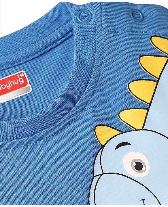 Babyhug Cotton Knit Half Sleeves T-Shirt & Shorts Night Suit with Dino Print - Blue
