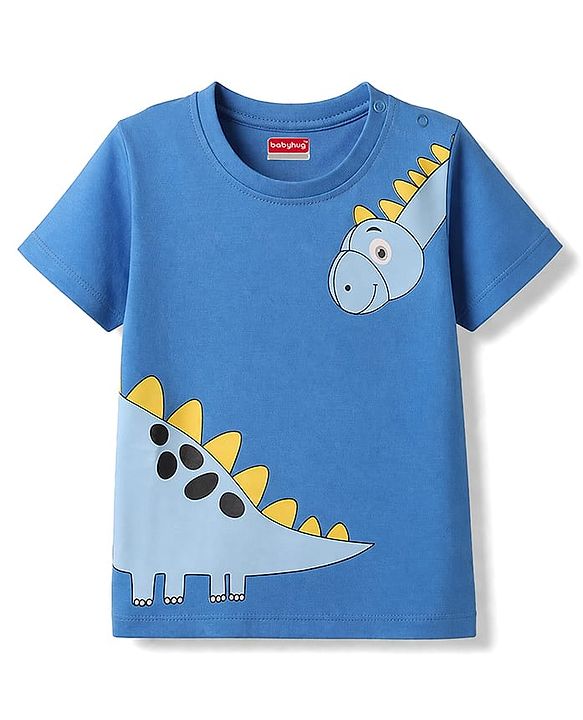 Babyhug Cotton Knit Half Sleeves T-Shirt & Shorts Night Suit with Dino Print - Blue