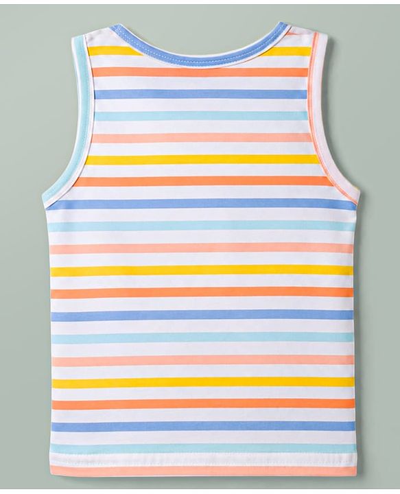 Babyhug 100% Cotton Knit Sleeveless Striped & Nautical Theme Printed Sando Vests Pack Of 3 - Multicolor