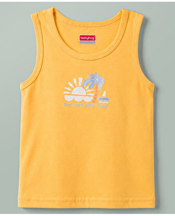 Babyhug 100% Cotton Knit Sleeveless Striped & Nautical Theme Printed Sando Vests Pack Of 3 - Multicolor