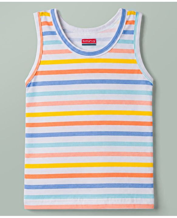 Babyhug 100% Cotton Knit Sleeveless Striped & Nautical Theme Printed Sando Vests Pack Of 3 - Multicolor