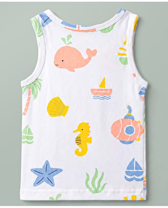 Babyhug 100% Cotton Knit Sleeveless Striped & Nautical Theme Printed Sando Vests Pack Of 3 - Multicolor