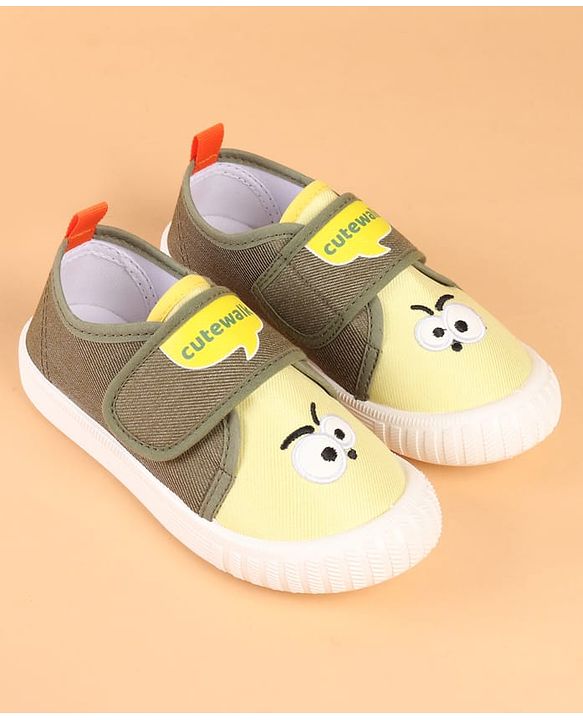 Cute Walk by Babyhug Velcro Closure Casual Shoes with Embroidery Detailing & Text Print - Yellow