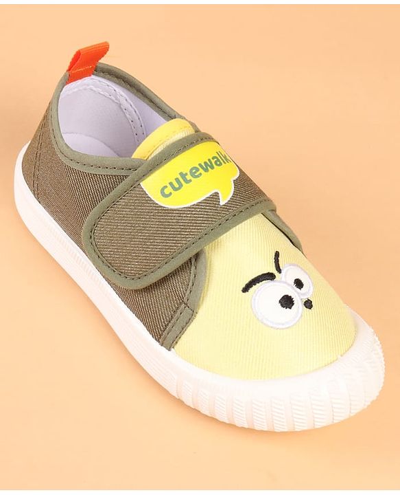 Cute Walk by Babyhug Velcro Closure Casual Shoes with Embroidery Detailing & Text Print - Yellow
