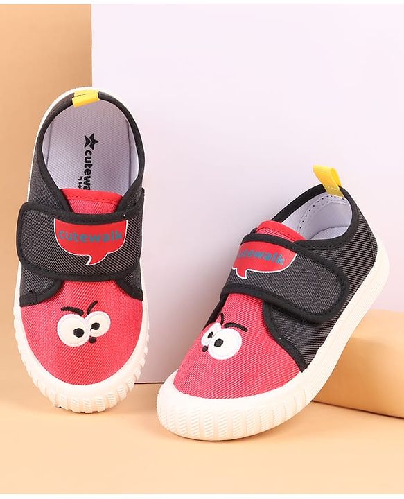 Cute Walk by Babyhug Velcro Closure Casual Shoes with Embroidery Detailing & Text Print - Yellow