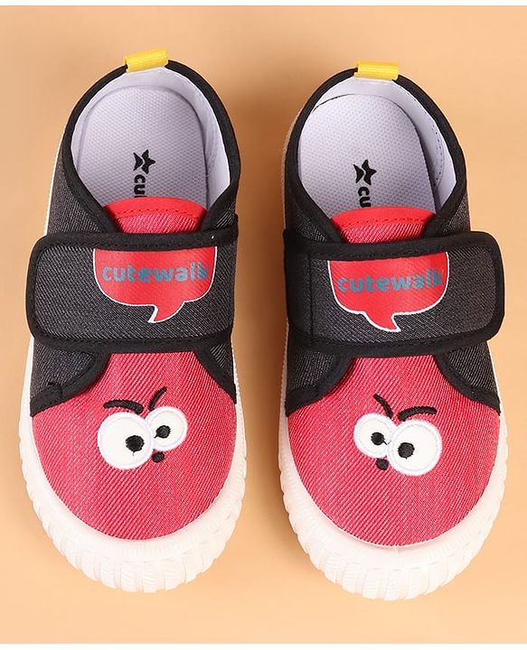 Cute Walk by Babyhug Velcro Closure Casual Shoes with Embroidery Detailing & Text Print - Yellow