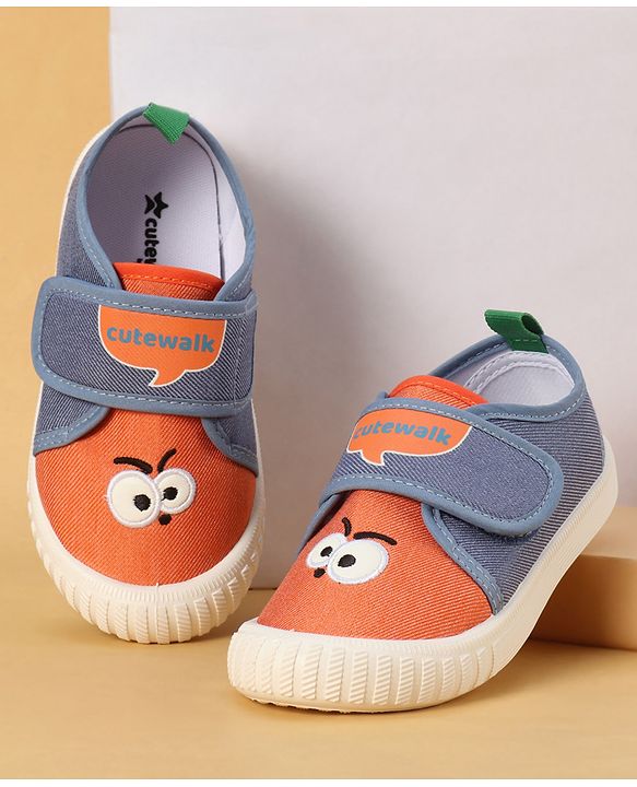 Cute Walk by Babyhug Velcro Closure Casual Shoes with Embroidery Detailing & Text Print - Yellow