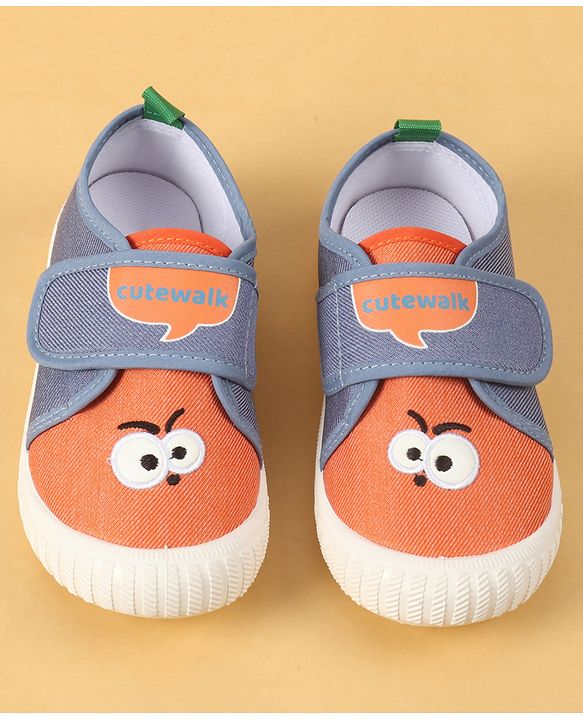 Cute Walk by Babyhug Velcro Closure Casual Shoes with Embroidery Detailing & Text Print - Yellow