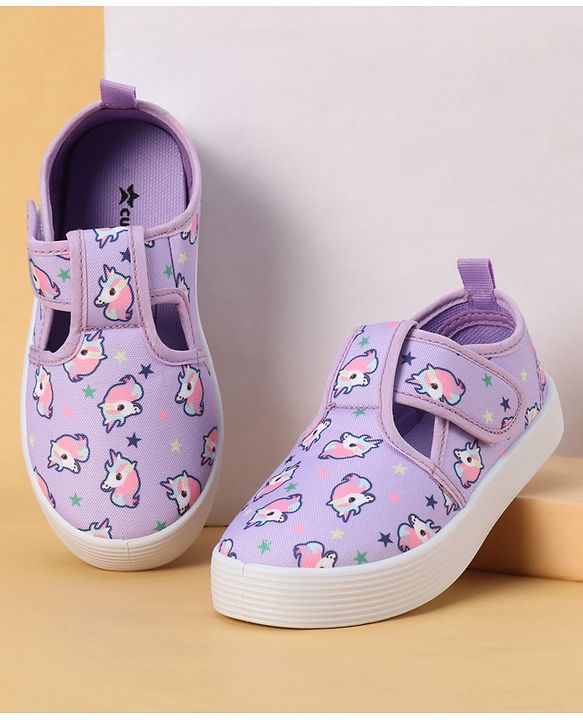 Cute Walk by Babyhug Velcro Closure Casual Shoes with Unicorn Print - Purple