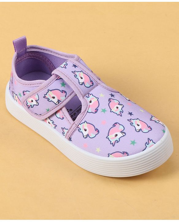 Cute Walk by Babyhug Velcro Closure Casual Shoes with Unicorn Print - Purple