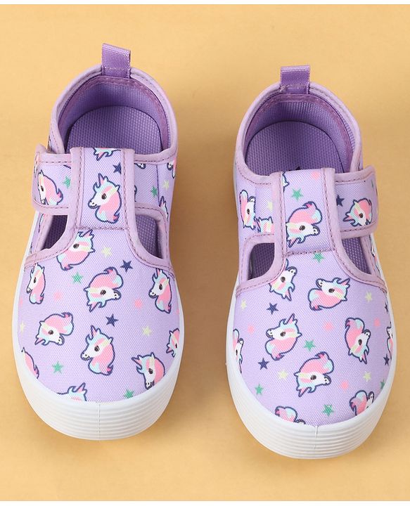 Cute Walk by Babyhug Velcro Closure Casual Shoes with Unicorn Print - Purple