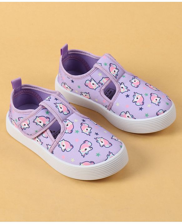 Cute Walk by Babyhug Velcro Closure Casual Shoes with Unicorn Print - Purple