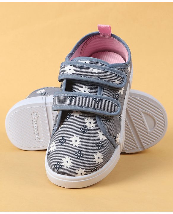 Cute Walk by Babyhug Velcro Closure Casual Shoes with Floral Pint - Blue
