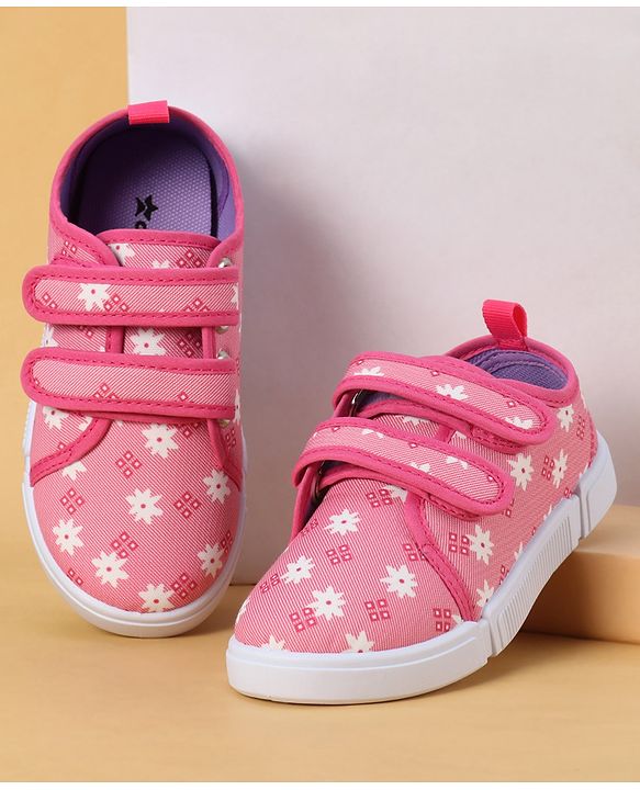 Cute Walk by Babyhug Velcro Closure Casual Shoes with Floral Pint - Blue