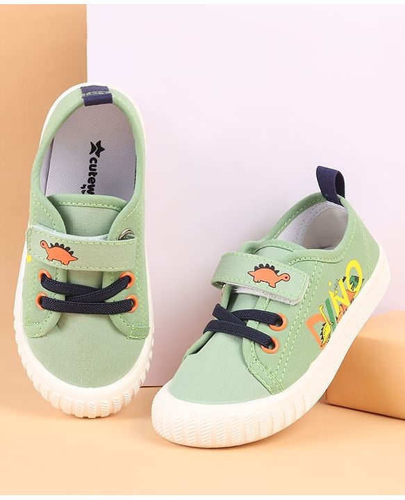 Cute Walk by Babyhug Velcro Closure Casual Shoes with Dino Print - Green