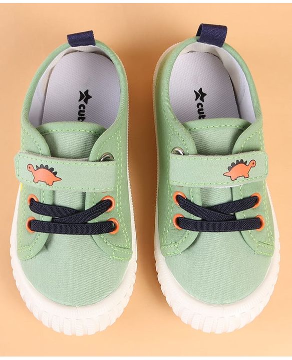 Cute Walk by Babyhug Velcro Closure Casual Shoes with Dino Print - Green
