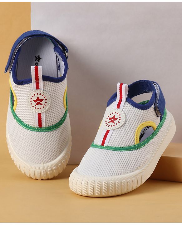 Cute Walk by Babyhug Velcro Closure Casual Shoes with Patch Detailing - White & Yellow