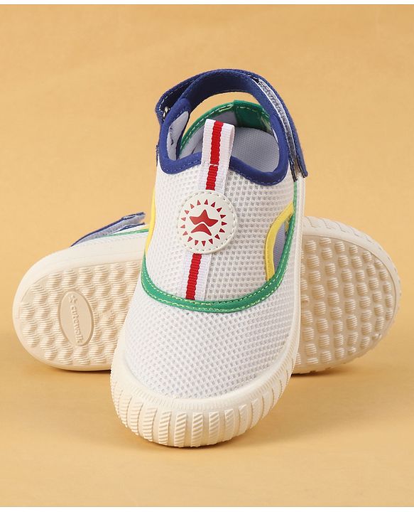 Cute Walk by Babyhug Velcro Closure Casual Shoes with Patch Detailing - White & Yellow