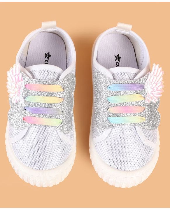 Cute Walk by Babyhug Slip On Casual Shoes with Glitter Print - White