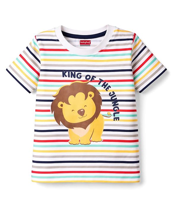 Babyhug Cotton Knit Half Sleeves T-Shirt & Shorts Night Suit with Lion Print - White