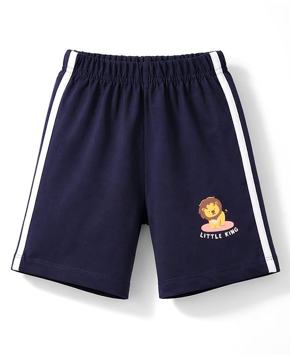 Babyhug Cotton Knit Half Sleeves T-Shirt & Shorts Night Suit with Lion Print - White