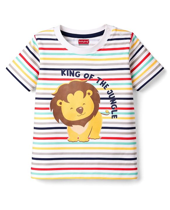 Babyhug Cotton Knit Half Sleeves T-Shirt & Shorts Night Suit with Lion Print - White
