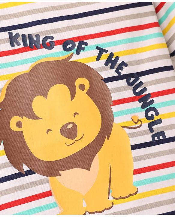 Babyhug Cotton Knit Half Sleeves T-Shirt & Shorts Night Suit with Lion Print - White