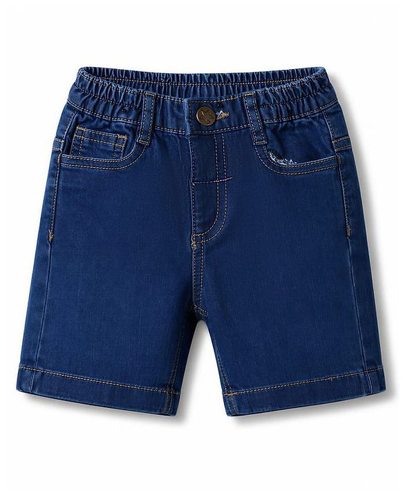 Babyhug Cotton Woven Half Sleeves Checked Shirt & Denim Shorts Set - Navy Blue