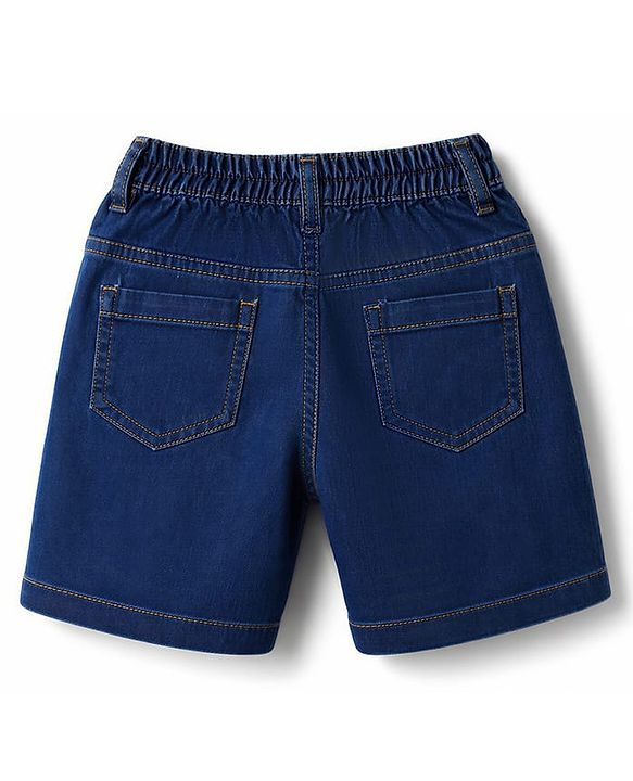 Babyhug Cotton Woven Half Sleeves Checked Shirt & Denim Shorts Set - Navy Blue