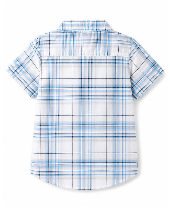 Babyhug Cotton Woven Half Sleeves Checked Shirt & Denim Shorts Set - Navy Blue