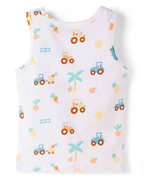 Babyhug 100% Cotton Knit Sleeveless Striped & Tractor Printed Vests Pack of 3 - Multicolor