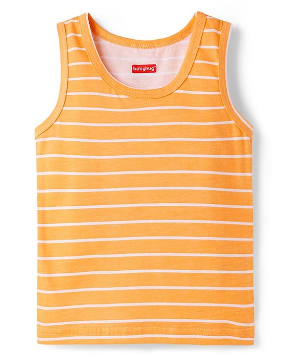 Babyhug 100% Cotton Knit Sleeveless Striped & Tractor Printed Vests Pack of 3 - Multicolor