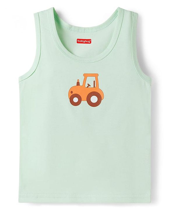 Babyhug 100% Cotton Knit Sleeveless Striped & Tractor Printed Vests Pack of 3 - Multicolor