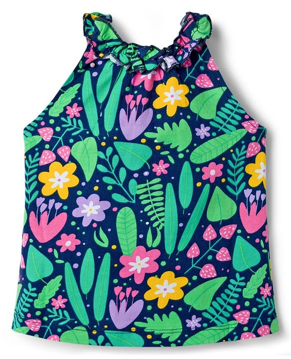 Babyhug 100% Cotton Knit Sleeveless Floral Printed Top - Multicolour