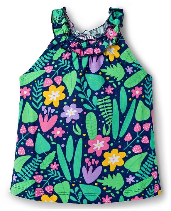 Babyhug 100% Cotton Knit Sleeveless Floral Printed Top - Multicolour
