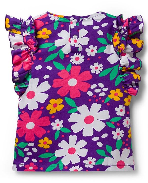 Babyhug Cotton Knit Frill Sleeves Top with Floral Print - Multicolor