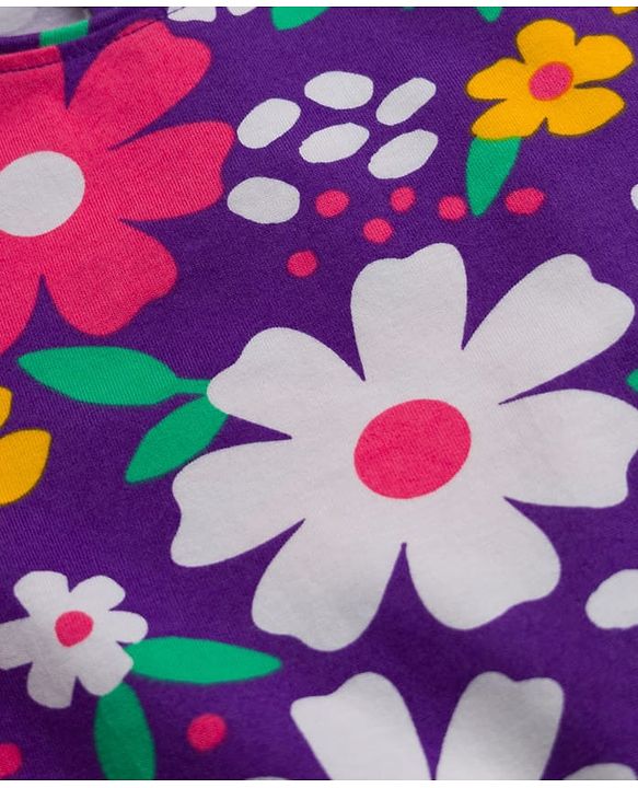 Babyhug Cotton Knit Frill Sleeves Top with Floral Print - Multicolor