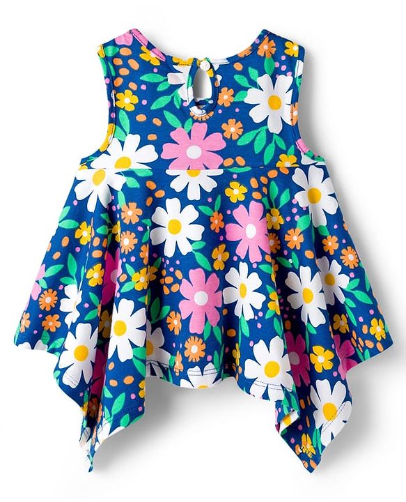 Babyhug Cotton Knit Sleeveless  Floral Printed Top - Multicolour