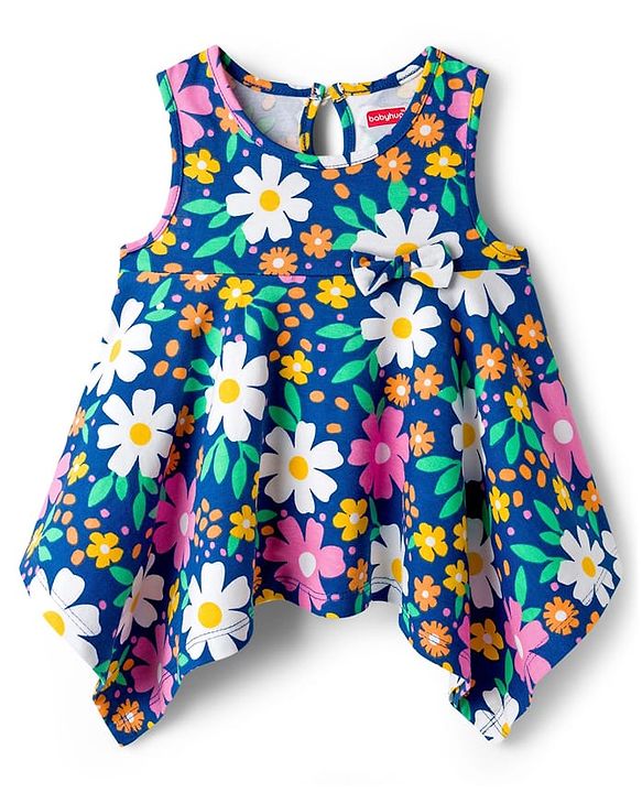 Babyhug Cotton Knit Sleeveless  Floral Printed Top - Multicolour