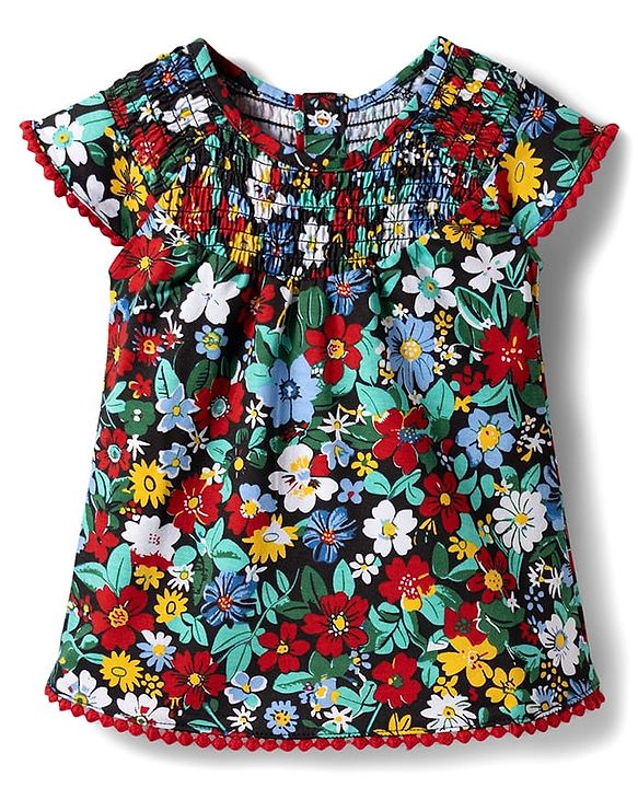 Babyhug Cotton Knit Top Half Sleeves All Over Print Picoting Detailing Multi Color 6-9 Months