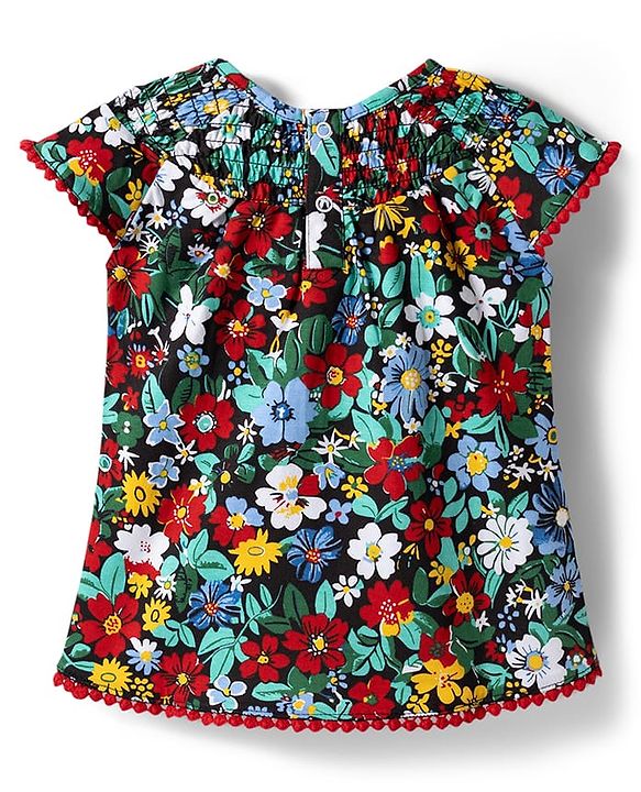 Babyhug Cotton Knit Top Half Sleeves All Over Print Picoting Detailing Multi Color 6-9 Months